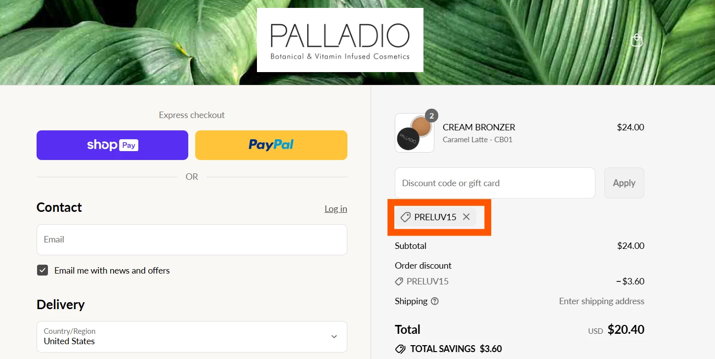 Palladio Beauty verified Coupon code PRELUV15